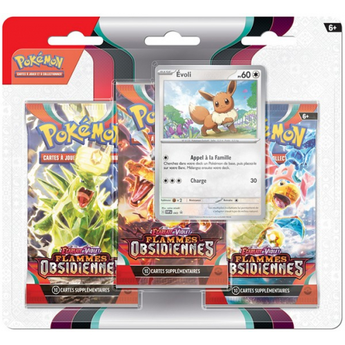 Pack de 3 Boosters Pokémon Épée et Bouclier Flammes Obsidiennes - Tripack Evoli
